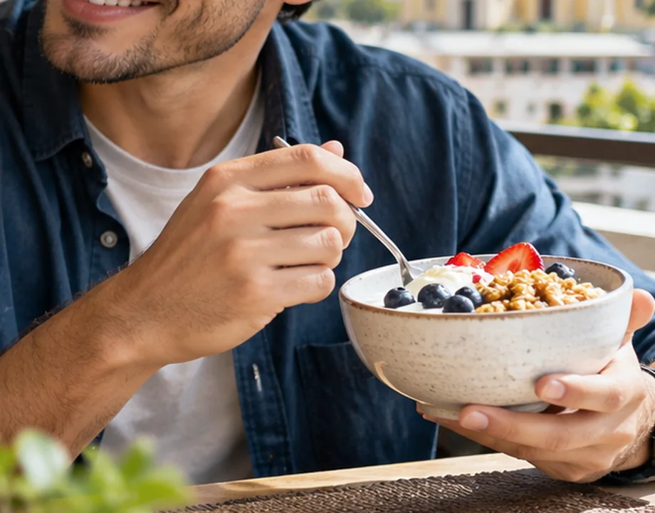 Preparación de yogurth para compartir con fruta fresca